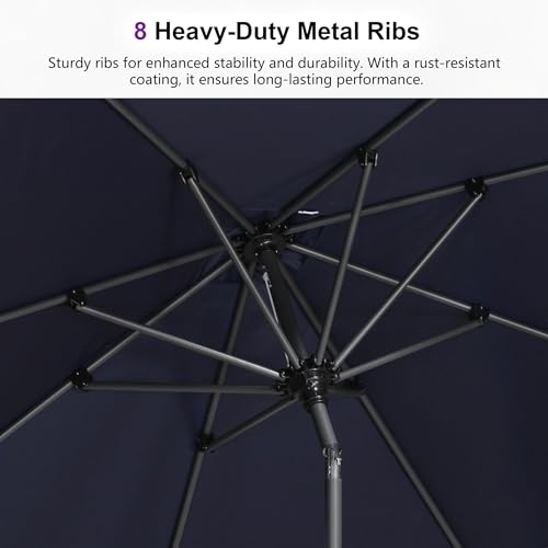 PURPLE LEAF 8' x 5' Rectangular Patio Umbrella Outdoor Table Umbrella Aluminum Frame Market Umbrella Sun Umbrella with 8 Sturdy Ribs & Tilt for Garden Deck Lawn & Pool Navy Blue - color: Navy Blue, size: 5' x 8'