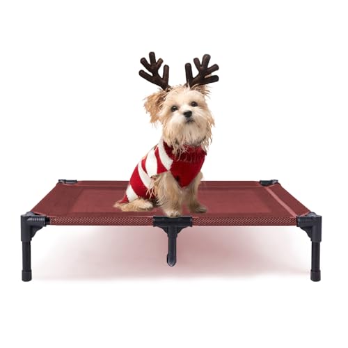 suddus Elevated Dog Bed Waterproof Outdoor, Portable Raised Dog Beds, Dog cots Off the Floor, Dog Beds Easy Clean Indoor or Outdoor Use, Medium, Red - color: Red, size: M (30"Lx 23"Wx6.3"H)