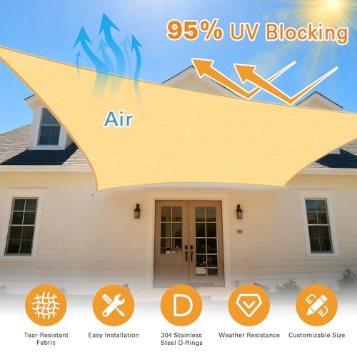 Artpuch Sun Shade Sail, 10'X12' Sand Rectangle Curved Edged Sun Shade, Commercial Grade 185GSM HDPE UV Permeable Outdoor Shade Cloth for Deck, Backyard, Patio (Custom Sizes Made)