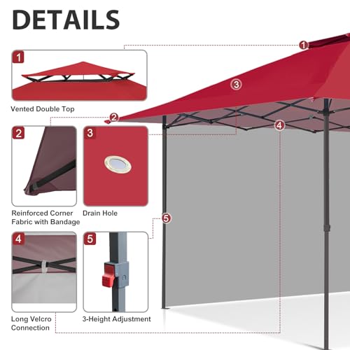 EAGLE PEAK 13x13 Pop up Canopy Tent w/One Wall, Instant Canopy Easy Set up Folding Shelter w/One Privacy Curtain, 169 Square Feet Sun Shade, Red - color: Red