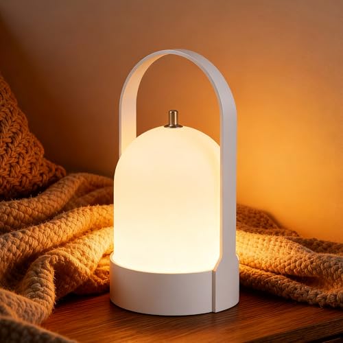 Tubicen Rechargeable Table Lamp Portable 4000mAh Battery Operated Lamp Camping Lantern 4-Level Touch Dimmable Cordless LED Table Night Lamp for Bedroom Dining Room Kitchen Balcony Restaurant - color: White
