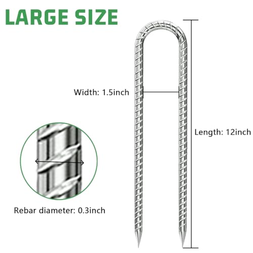 Rebar-Stakes-12-Inch, Ground Stakes Heavy Duty U-Hook Galvanized Anti-Rust Ground Anchors for Camping Tent Trampoline Accessories Dog Fence Chicken Coop Deer Fence 10pcs - color: Silver-U-HOOK, size: 10pcs