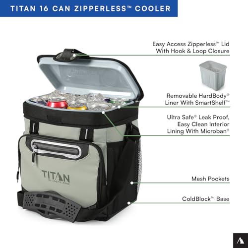 Titan by Arctic Zone Deep Freeze Cooler - Zipperless Hardbody Cooler - Deep Freeze Insulation, HardBody Liner, and SmartShelf - color: Seagrass, size: 16 Can