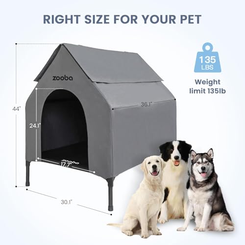 Zooba 36" Large Dog House for Large Dog Indoor or Outside, Weatherproof 600D PVC Outdoor, Featuring Breathable 2x1 Textilene Elevated Dog Bed, Easy Clean (Grey) - color: Grey, size: Large: 36 inch