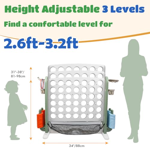Ancaixin Giant 4 in-A-Row Connect Game Set, Adjustable Height Jumbo Yard Game with Basketball Hoop, Golf, Mesh Pocket & Ring Toss, Indoor Outdoor Family Backyard Party Game for Kids and Adults, White - color: White