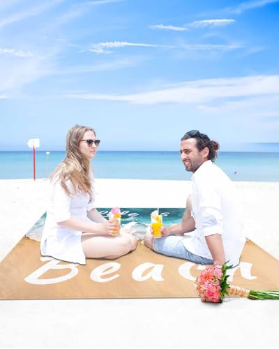 Beach Blanket Sandproof Oversized 108" x 84" Summer Beach Ocean Waterproof Quick Drying Sand Free Mat Watercolor Waves Picnic Blankets for Outdoor Travel Camping Hiking Park - color: Gold Blue White, size: 108''x84''