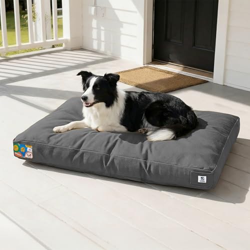 Sytopia 36 Inch Canvas Indestructible Outdoor Dog Bed for Large Dogs, Chew Proof Dog Bed with Waterproof Washable Removable Cover, Indoor Patio Pet Pad for Crate, Dark Grey - color: Dark Grey, size: Large