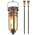 FoxFlame Metal Solar Torch Lights-Adjustable Height (24"-50"), Outdoor Garden Decor with Patented LED, Waterproof Solar Tiki Torches for Yard,Patio,Garden Pathway,Matte Black–2 Pack - style: Metal Torch