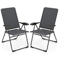 Tangkula Patio Chairs Set of 2, Folding Patio Dining Chairs with 7 Adjustable Backrest Positions, Outdoor Padded Lawn Chairs for Patio Garden Poolside Yard Beach, Support 300 lbs (2, Grey) - color: Grey
