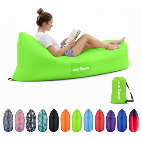 Portable Inflatable Lounger for Beach & Camping – Self-Inflating Air Couch, Beach Sofa, and Outdoor Lounge Chair for Relaxation and Comfort - color: Neon Green