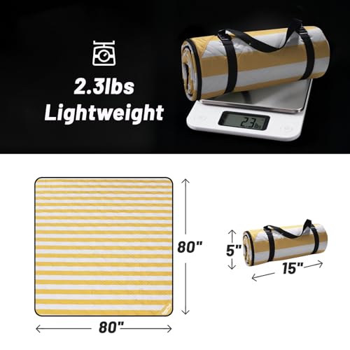 Extra Large Picnic Blanket 80"x80" – Waterproof Outdoor Mat for Beach, Park, Grass, Lawn, Camping, Sandproof & Foldable, Perfect Wedding Registry Gift, Portable Rug for Family Picnics - color: Sunny Yellow