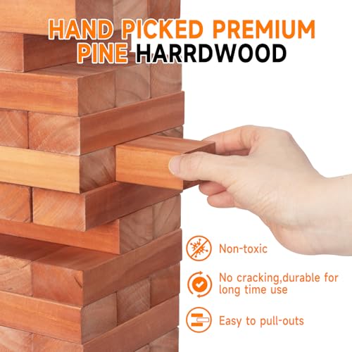 Nattork Giant Tumbling Tower (Stack from 1.77Ft to 4+ Ft), Wood Stacking Giant Blocks Game| Made from Premium Pine Wood| Ideal for Family, 54PCS, Brown - color: Brown Wood