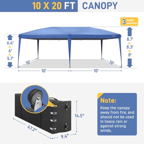 VINGLI 10x20 Pop Up Canopy Tent with Sidewalls, Outdoor Gazebo Canopy Tent, Patio Event Tents Outdoor Event Shelter for Parties (Blue) - color: Blue, size: 10x20