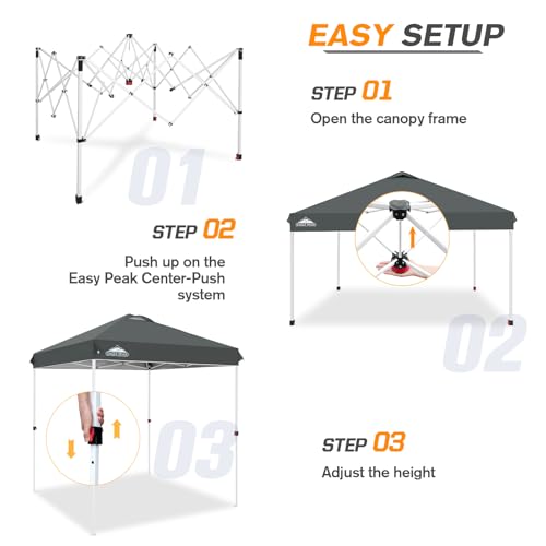 EAGLE PEAK Pop Up Canopy Tent with Wheeled Carry Bag, 8 Stakes, 4 Ropes, Easy Set Up Tent Canopy, 6.6x6.6 ft, Gray - color: Gray, size: 6.6x6.6