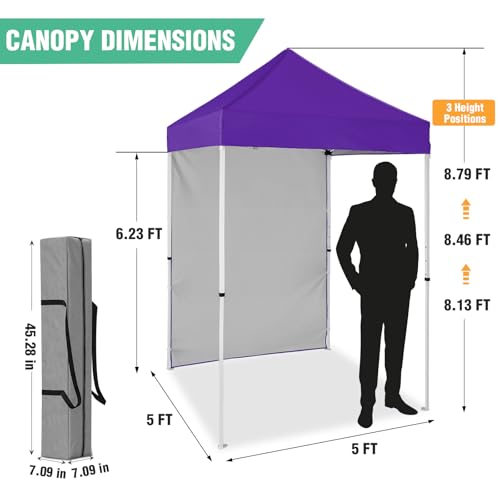 5x5 Pop Up Canopy Tent with One Sidewall, Instant Portable Beach Canopy, Outdoor Tent with Carry Bag for Camping, Sports, Tailgating, Events, Purple - color: Purple, size: With One Wall