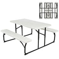 Giantex Folding Picnic Table Bench Set, Outdoor Dining Table Set, Large Camping Table for Patio Deck Lawn Garden Backyard Poolside, Portable Picnic Tables, Weather Resistant Metal Frame, White - color: White