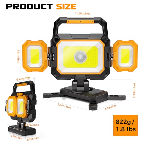 YZONI 40W Rechargeable Work Light, 4000LM Magnetic LED Work Light with 6 Modes, Battery Powered Portable Mechanic Lights with 360°Rotate Foldable Design for Auto Car, Garage, Workshop - style: Modern