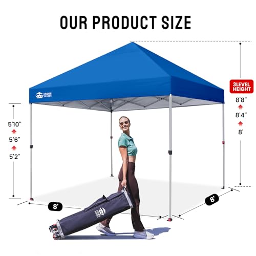 CROWN SHADES 8x8 Pop Up Canopy - Beach Tent with One Push Setup - Easy Outdoor Sun Shade for Events, Parties, Camping - Gazebo with STO-N-Go Cover Bag, Silver Coated Top, Blue - color: Blue, size: 8x8
