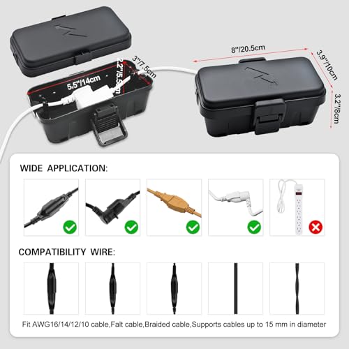 Hrensaw Small Weatherproof Electrical Connection Box(Inner 5.5 x 3 x 2.2inch),Outdoor Electrical Box,Waterproof Extension Cord Covers for Plug, Extension Cables, Holiday Lights,Black - color: Black, size: Small