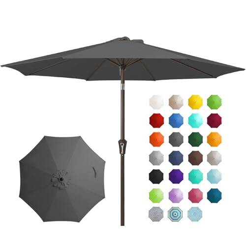 JEAREY 9FT Outdoor Patio Umbrella Outdoor Table Umbrella with Push Button Tilt and Crank, Market Umbrella 8 Sturdy Ribs UV Protection Waterproof for Garden, Deck, Backyard, Pool (Dark Gray) - color: Dark Gray