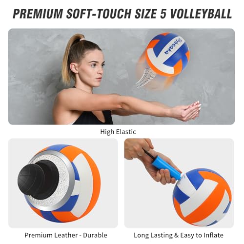 Outdoor Volleyball Net Set for Backyard Beach with 1.25“ Adjustable Poles, Anti-Sagging 28-ply PE Net, PU Volleyball & Pump, Large Portable Carry Bag
