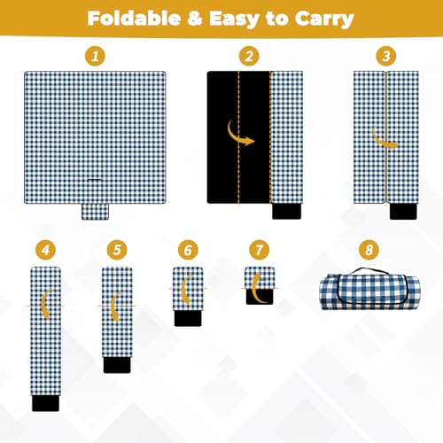 WIN&YING Waterproof Picnic Blanket, 3-Layer 80'' x 80'' Extra Large Picnic Blankets, Outdoor Blanket Foldable and Washable for Beach, Camping, Park, Grass