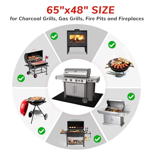 65x48 Inch Fireproof Grill Mat, Double-Sided Waterproof & Oil-Proof BBQ Mat for Outdoor Grills, Decks, Patios, Lawns; Indoor Fireplace & Fire Pit Use - size: 65x48