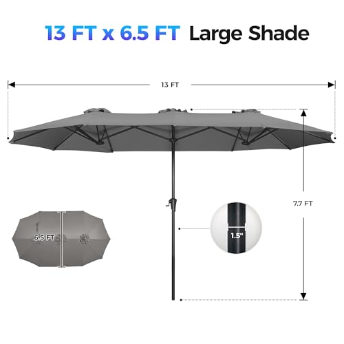 SUPERJARE 13FT Outdoor Umbrella for Patio, Double sided Pool Umbrellas with Fade Resistant Canopy, Large Table Umbrella for Deck, Market, Backyard - Dark Gray - color: Dark Gray, size: 13FT