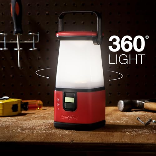ENERGIZER WeatheReady LED Camping Lantern PRO-360, IPX4 Water Resistant Tent Light, Ultra Bright Battery Powered Lanterns for Camping, Outdoors, Emergency Power Outage - color: Red