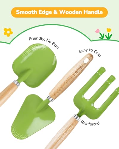 Kids Gardening Set Toys, Quality Garden Tool Kit for Kids and Toddlers, Includes Two Shovels, Garden hat,Rake, Apron,Gloves, Watering Can, and Tool Bag (Green) - color: A-green