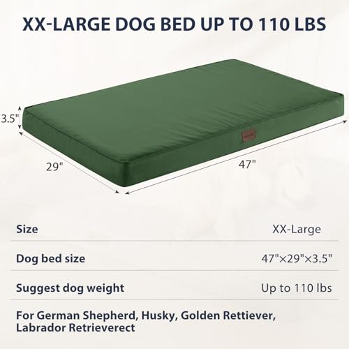 BFPETHOME Outdoor Dog Bed for Large Dogs, Waterproof, Orthopedic with Removable Washable Cover, Egg Crate Foam Mat (47 x 29in, Green) - color: Green, size: 47.0"l X 29.0"w X 3.5"th