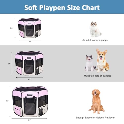 JESPET Pet Dog Playpens 36", 45" & 61" Portable Soft Dog Exercise Pen Kennel with Carry Bag for Puppy Cats Kittens Rabbits, Indoor/Outdoor Use - color: Pink, style: 36x36x24 Inch (Pack of 1)
