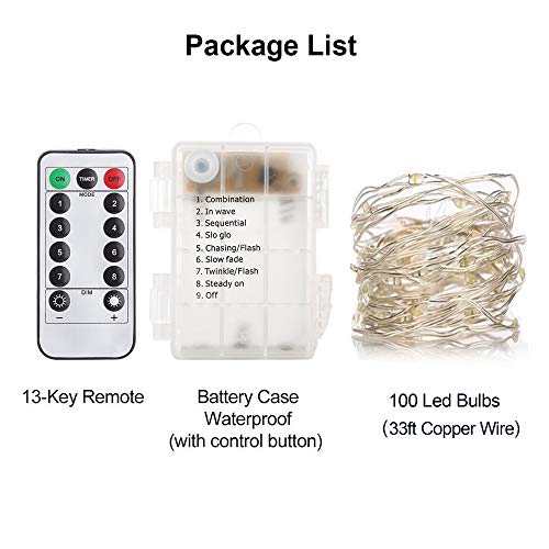 33Ft String Lights Battery Operated with Remote Control Timer, 100LED 4 Pack Waterproof 8 Modes Copper Wire Twinkle Fairy Lights for Bedroom Indoor Outdoor Wedding Dorm Christmas Decorations - style: Modern