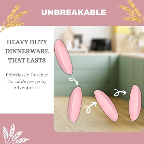 ECOSTAR Wheat Straw Dinnerware Sets Unbreakable Plates Bowls and Cups Reusable Utensils Dishwasher Microwave Safe Bowls and Plates Sets (Pink) - color: Pink