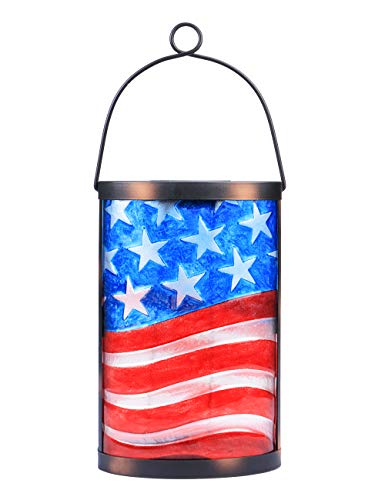 Hanging Solar Lantern Outdoor Decorative Waterproof LED Solar American Flag Lights Tabletop Lamp for Outdoor Patio Garden - style: American