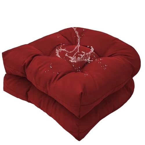 18 x 18 Outdoor Seat Cushions Set Waterproof Patio Seat Pad Burgundy Rocking Chair Cushion with Ties for Indoor Outdoor, Set of 2 - color: Burgundy