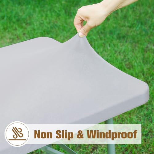 Fitted Rectangle Tablecloth 20 x 30 Inch Elastic Table Cloth for 2.5ft Table, Stretch Spandex Table Cover Silver Washable Polyester Table Top Cap Cover for Dining Picnic Camping Indoor and Outdoor - color: Silver, size: 30" x 20" (Rectangular)