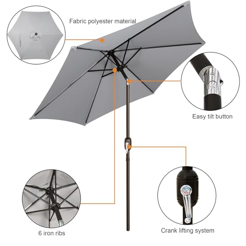 Blissun 7.5 ft Patio Umbrella, Yard Umbrella, Outdoor Market Umbrella with Push Button Tilt Crank, Grey - color: Grey