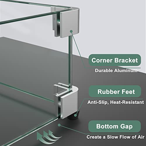 GASPRO 15" x 15" x 6" Fire Pit Glass Wind Guard, Tempered Glass Firepit Table Shield, Thick and Sturdy, with Hard Aluminum Corner Bracket & Rubber Feet, Easy to Assemble - size: 15" x 15" x 6"