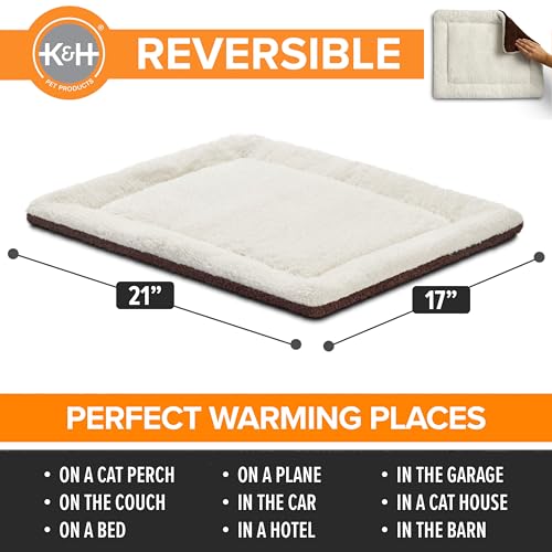 K&H PET PRODUCTS Self-Warming Cat Bed Pad, Self Heating Pad for Outdoor Cat Houses, Warming Mat for Indoor Pet Beds & Furniture, Reversible Blanket, Washable - Small 21 X 17in Oatmeal/Chocolate - color: Oatmeal/Chocolate, size: 21 X 17 Inches