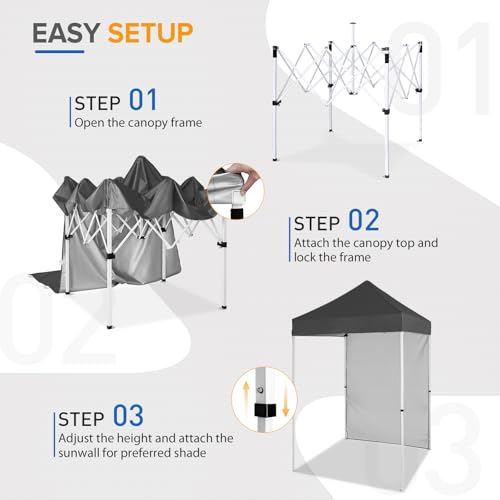 EAGLE PEAK Pop up Canopy 5x5, Outdoor Portable Canopy Tent with One Removable Sunwall, Carry Bag Included, Gray - color: Gray