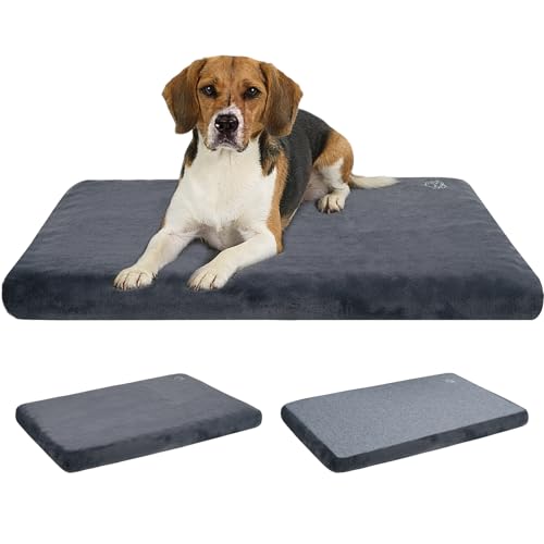 EMPSIGN Stylish Dog Bed Mat Dog Crate Pad Mattress Reversible (Cool & Warm), Water Proof Linings, Removable Machine Washable Cover, Firm Support Pet Crate Bed for Small to XX-Large Dogs, Grey - size: L(35"*22"*3")