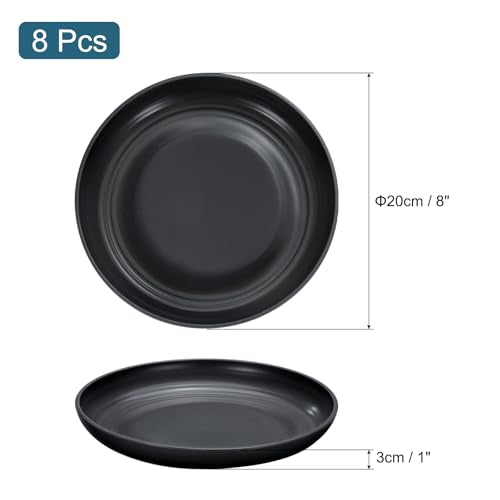 uxcell 8Pcs Plastic Plates Set, 8 Inch Unbreakable Dinner Plates Set Plastic Plates Reusable Dishwasher & Microwave Safe for Restaurants Kitchen Food Outdoor Camping, Black - color: Black, size: 8"