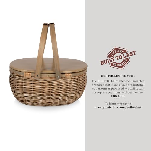 PICNIC TIME Sequoia Picnic Basket with Cooler Compartment, Woven Picnic Basket with Removeable Cooler Bag, Vintage Wicker Picnic Basket, (Beige)