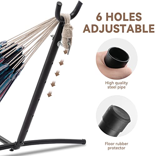PNAEUT Double Hammocks with Stand for Outside, Portable Space Saving Heavy-Duty Steel Stand for Indoor Outdoor Patio with Carrying Bag, 450 lbs Capacity (Denim) - color: Denim