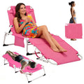 3-in-1 Heavy Duty Tanning Chair with Face Hole Adjustable 5-Position Folding Chaise Lounge Chairs Portable Lay Flat Beach Lounge Chair for Outdoor Sunbathing Patio Pool Lawn Camping Deck (Pink) - color: Pink