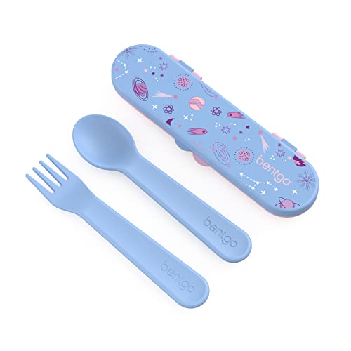 Bentgo Kids Utensil Set - Reusable Plastic Fork, Spoon & Storage Case - BPA-Free Materials, Easy-Grip Handles, Dishwasher Safe - Ideal for School Lunch, Travel, & Outdoors (Lavender Galaxy) - color: Lavender Galaxy