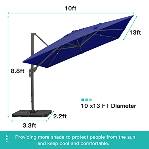 Sunnyglade 10x13Ft Cantilever Patio Umbrella Rectangular Deluxe Offset Umbrella 360°Rotation & Integrated Tilting System Patio Hanging Umbrella for Market Garden Deck Pool Backyard Patio(Navy) - color: Dark Blue, size: 10 x 13 ft