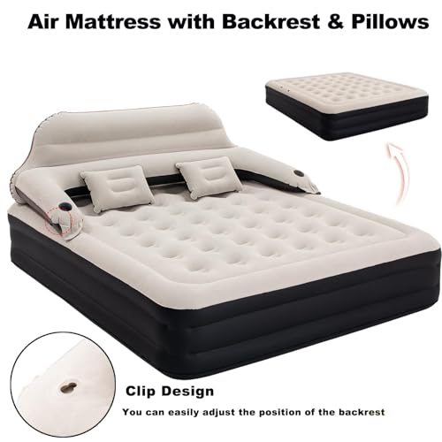 King Size Air Mattress Inflatable Bed with Pump and Headboard, Blow Up Mattress - size: King