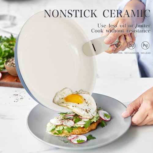 Pots and Pans Set - Ceramic Cookware Set Detachable Handle Pots and Pans With Removable Handles Kitchen Pans for Cooking Pot Set Nonstick Non Toxic Camping Cookware for RV Travel Gift - color: Blue